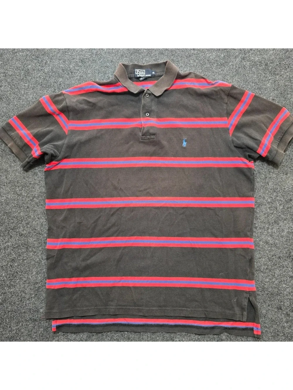 Vtg Polo Ralph Lauren Striped Polo Shirt XL Black Red Purple Grunge Indie Sleaze